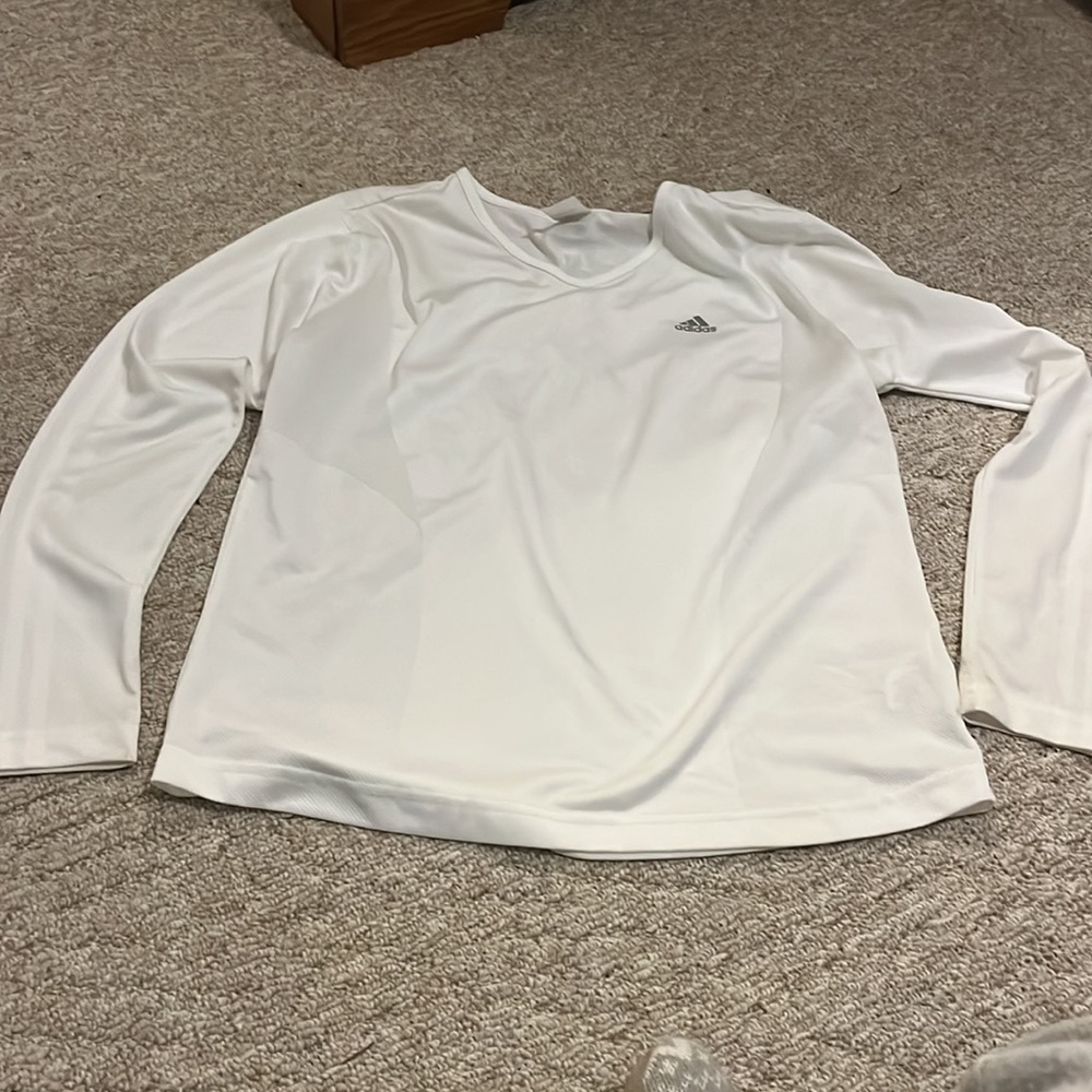 Adidas Women's L White Long-Sleeve Performance Top Dry-Fit Shirt - Picture 14 of 14
